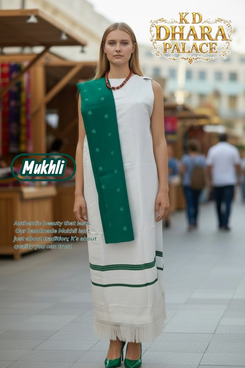 Classic Traditional Mukhli Set White & Green